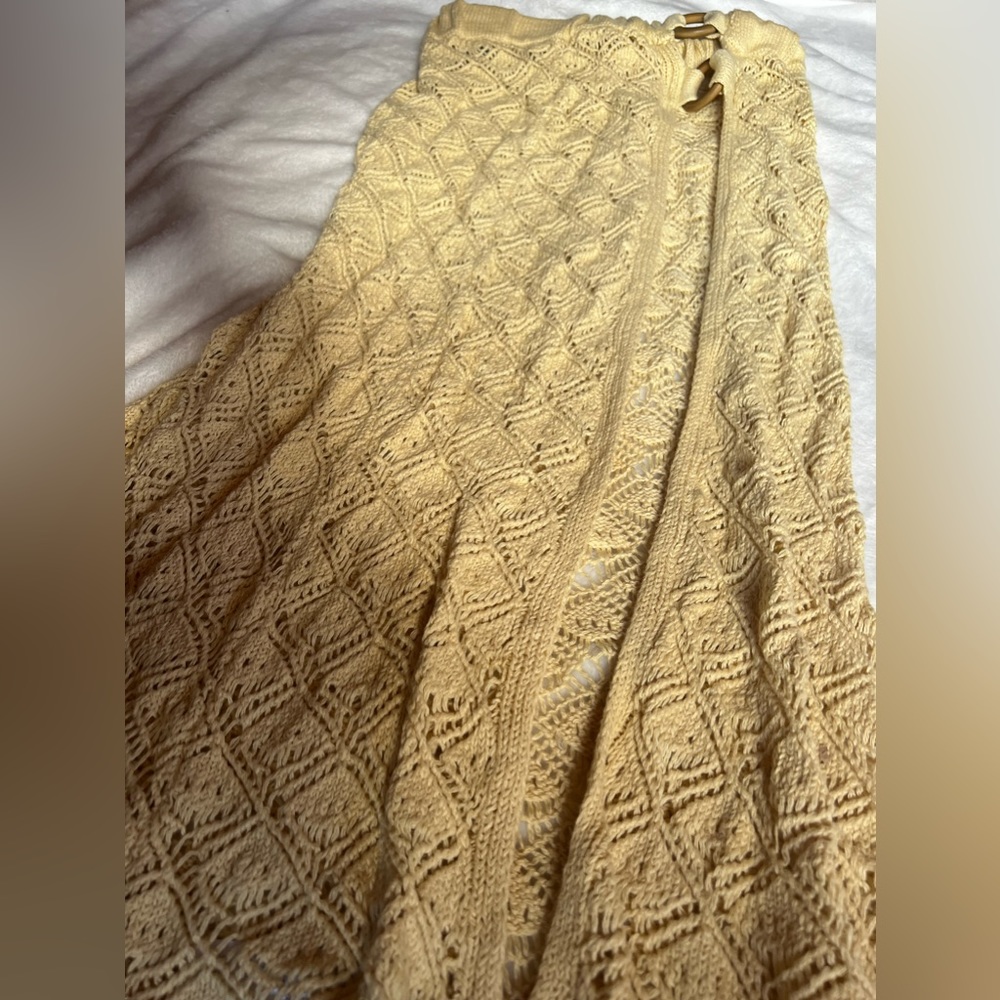 Free people beach crochet open hip high slit sexy cover up layering skirt NWT